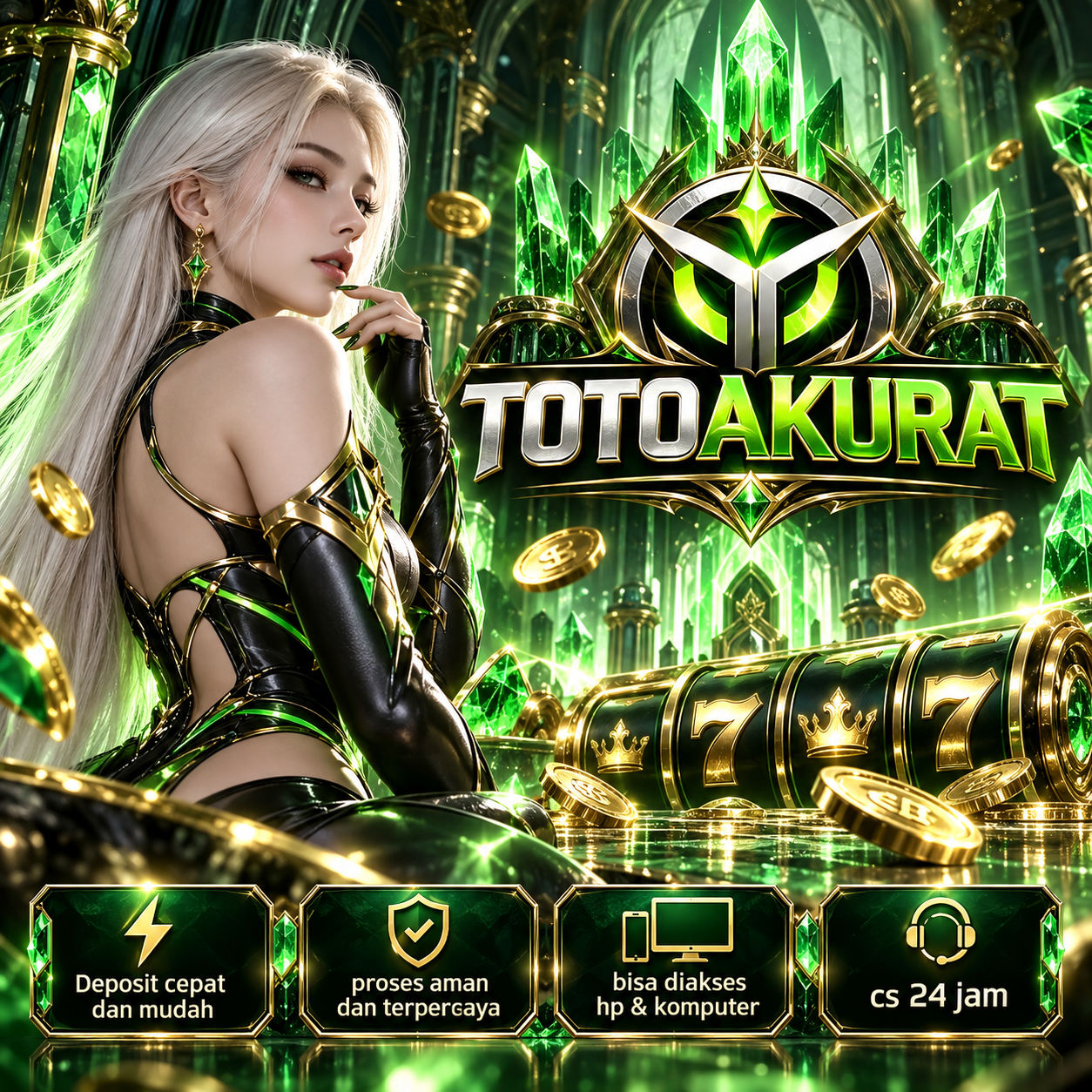 Banner TOTOAKURAT CAIR bergaya hijau dan emas